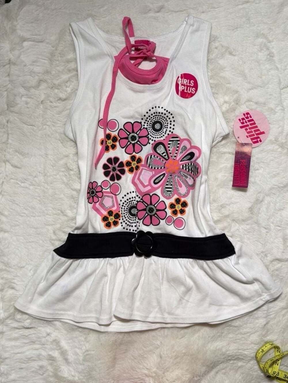 Personal Identity Girls White Floral Top with Buckle